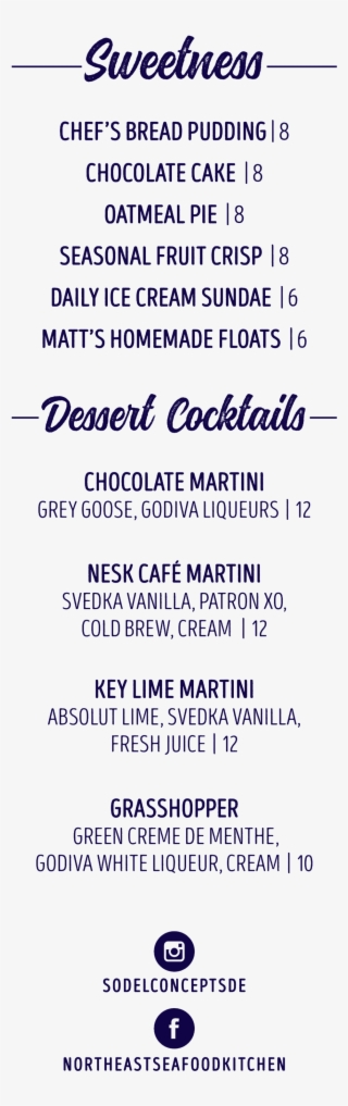 Northeast Seafood Kitchen Dessert Menu Summer 2018 - Number #9443177