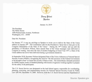 The Lead Agency In Charge Of Sotu Security, The Us - Letter From Pelosi To Trump #9448617