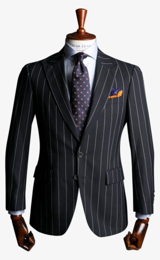 Navy With Wide Pinstripe Suit - Wide Pinstripe Peak Lapel #9452284