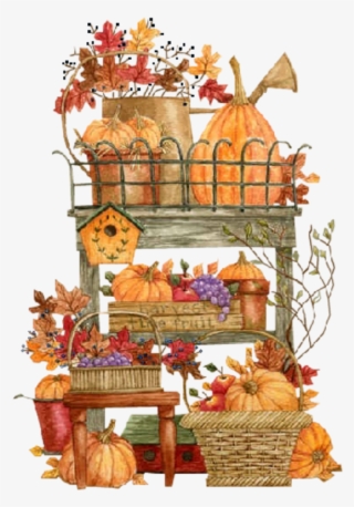 Fall Scene Clipart Hay Corn Stalk Pumpkin - Fall Gift Basket Clipart #9452666