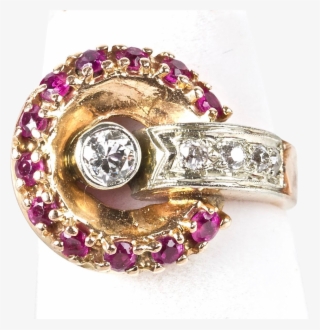 Vintage Retro 14k Rose Gold Diamond Ruby Ring Sparkle - Diamond #9455716