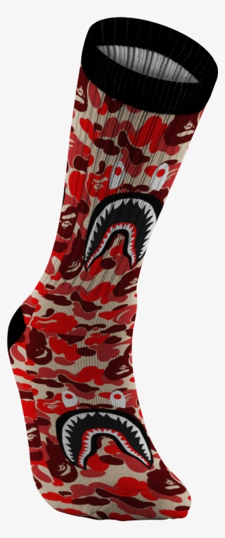 Customized Bape Red Camouflage Shark Design Print Socks, - General Lee #9465842