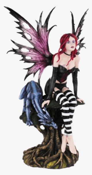 Gothic Fairy And Blue Dragon Statue - Statue #9466617