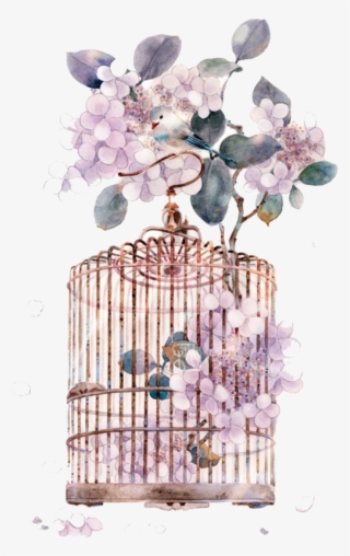 #ftestickers #watercolor #bird #birdcage #flowers - Watercolor Cage Png #9469351