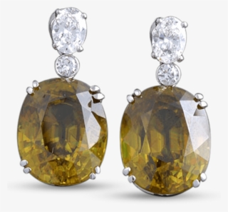 Sphene & Diamond Earrings, - Earrings #9470265