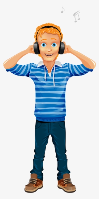 Character Cartoon Boy Illustration - Headphones With Boy Vector #9475098