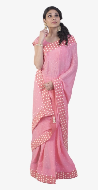 Pink Saree With Pearl Embroidered Border - Silk #9479689