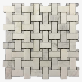 Pearl White Basketweave With Pacific Gray Dot Mosaic - Tile #9482640