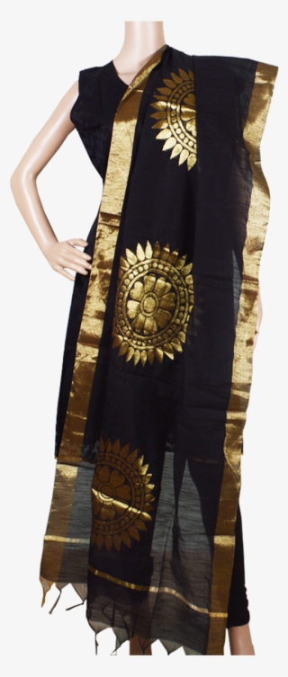 Dsc - Black Dupatta With Golden Border #9482874