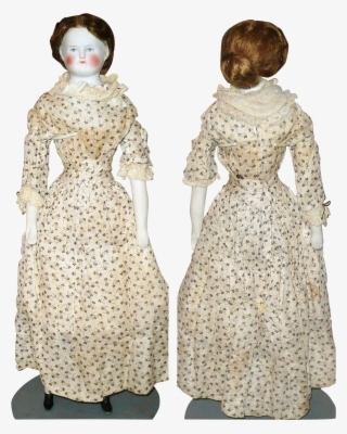 17 Inch 1870's Bisque Bald Head Sh Lady Original Body - Vintage Clothing #9490899