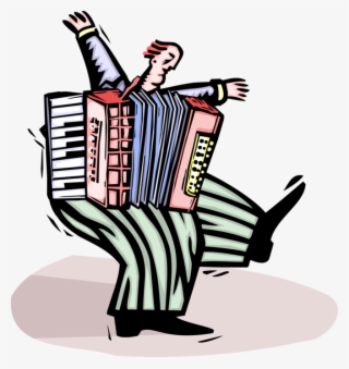 Vector Illustration Of Musician Plays Accordion Bellows-driven - Cartoon Accordion #9497561