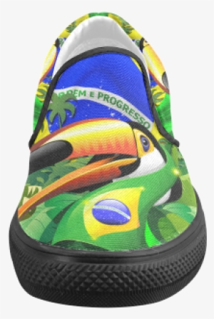 Brazil Flag With Toco Toucan Women's Unusual Slip-on - Toco Toucan With Brazil Flag Beach Towel #950852
