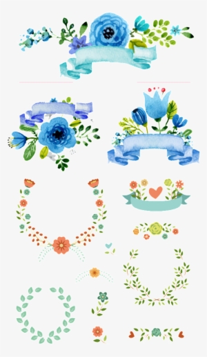 Fresh Blue Watercolor Flowers Hand Drawn Wreath Decorative - Flower #952486