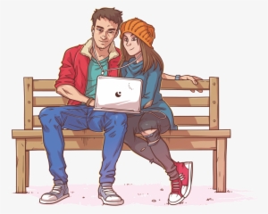 Chico Y Chica Sentado En Un Banco #953310