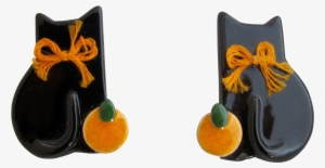 This Vintage Flying Colors Black Cats Ceramic Pierced - Earring #954352