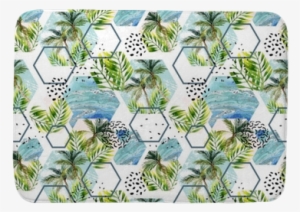 Watercolor Tropical Leaves And Palm Trees In Geometric - Coin Purse #954452