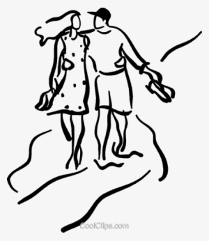 Couple Walking Along The Beach Royalty Free Vector - Spazieren Gehen Paar Clipart #956924