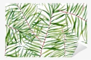 Watercolor Tropical Leafs Pattern Vinyl Wall Mural - Blossoming Bird Canvas With Frame #958470