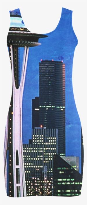 Seattle Space Needle Watercolor Medea Vest Dress - Blue Seattle Blue Seattle Blue Seattle 60" Curtains #958864