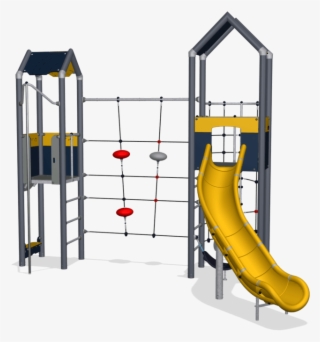 Double Tower With Climbing Net, Physical, Plastic Slide - Playground Slide #9503125