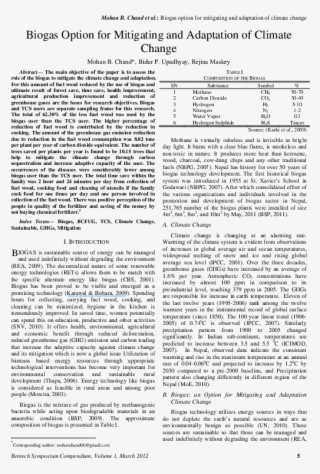 Biogas Option For Mitigating And Adaptation Of Climate - Document #9513798