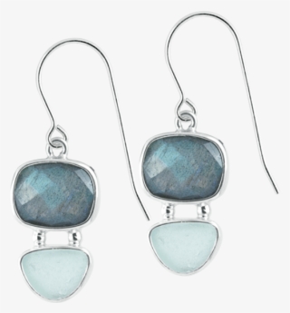 Labradorite And Aqua Sea Glass Sterling Silver Earrings - Earrings #9536867