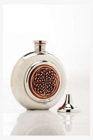 Round Celtic Copper Badge Hip Flask With Funnel - Glass Bottle #9538101