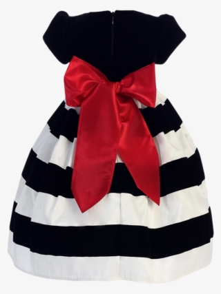 Black Velvet & White Taffeta Striped Girls Holiday - Costume #9538755