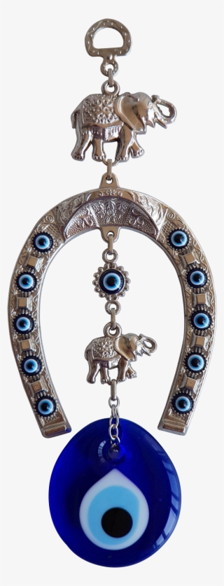 Bead Global Turkish Blue Evil Eye Horse Shoe With Elephant - Locket #9550535