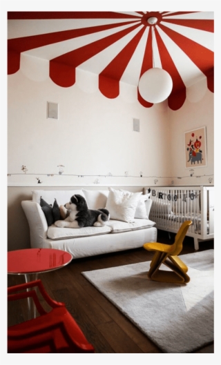 The Ceiling, Painted With Radial Red And White Stripes, - Room Painted Like Circus Tent #9554945