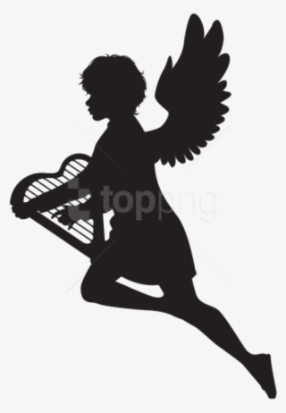 Angel With Harp Silhouette Png - Angel With Harp Silhouette #9561445
