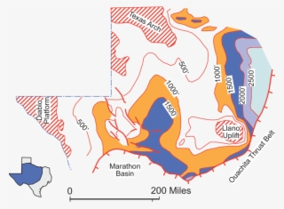 Generalized Isopach Map Of The Ellenburger Group In - Ellenburger Formation West Texas #9571378