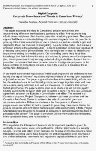 Corporate Surveillance And Threats To Canadians' Privacy - Goal Statement Template For Graduate School #9576195