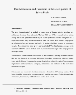 Post Modernism And Feminism In The Select Poems Sylvia - Document #9576758