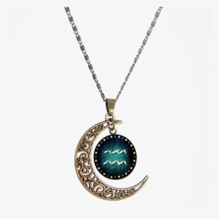 Aquarius Bronze Crescent Moon Necklace Aquarius - Locket #9583638
