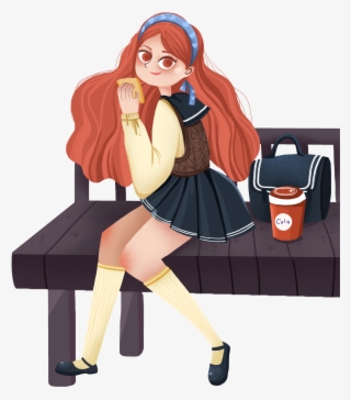 Fashion Girl Character Bench Backpack Png And Psd - Cartoon #9588853
