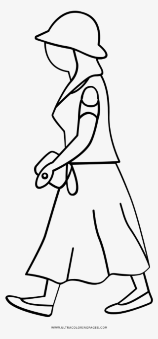 Woman Walking Coloring Page - Señora Caminando Para Dibujar #9593386