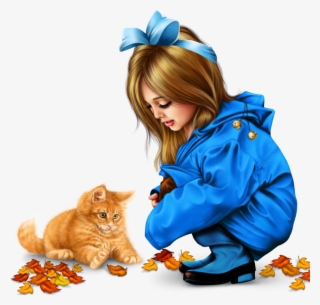 Little Girl In Raincoat With A Kitty Png - Clip Art #9596123