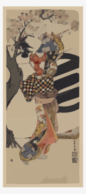 Woman Hanging Banner On Tree Clip Art At Clker - Hanging A Poem On A Cherry Tree #962502