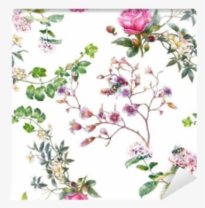 Watercolor Painting Of Leaf And Flowers, Seamless Pattern - Watercolor Painting #966710