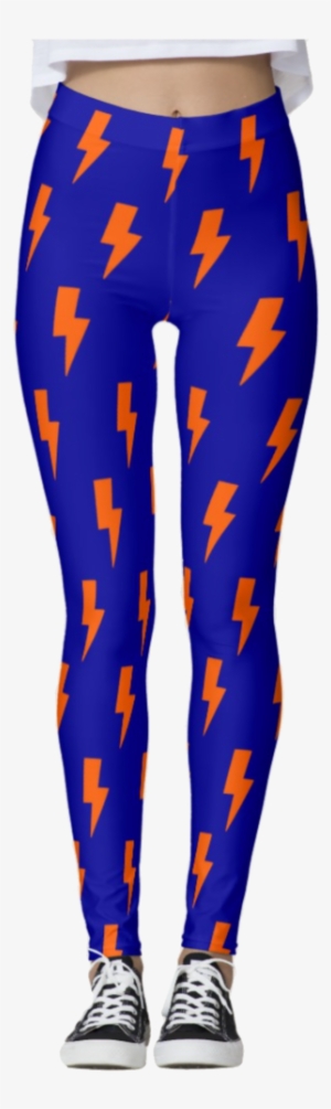 Orange & Blue Lightning Bolts Thick Band Leggings - Lightning Yellow Leggings #968628