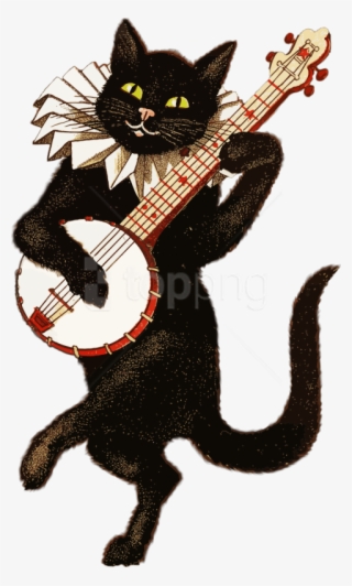 Free Png Download Vintage Cat Playing Banjo Png Images - Vintage Cat Clip Art #9611458