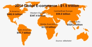 2014 Global E-commerce - Continent Map Clip Art #9615138