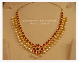Ruby South Sea Pearls Short Necklace - Sri Mahalakshmi Gems And Jewels Short Necklace Designs #9616972