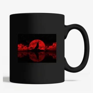Wolf Howling To The Red Moon Black Mug - Mug #9624037