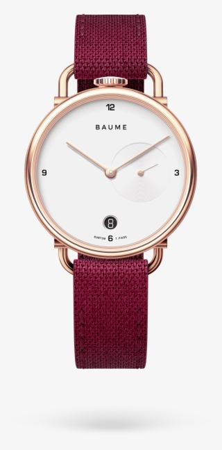 35mm Date Unisex Custom Watch Ronda Golden Case Burgundy - Analog Watch #9626277