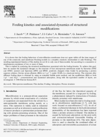 Fouling Kinetics And Associated Dynamics Of Structural - Document #9635405