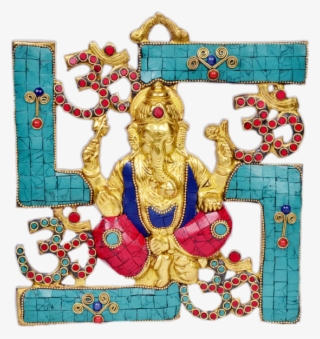 Satiya Ganesha Plate Wall Hanger Turquoise Stone 9" - Creative Arts #9642499