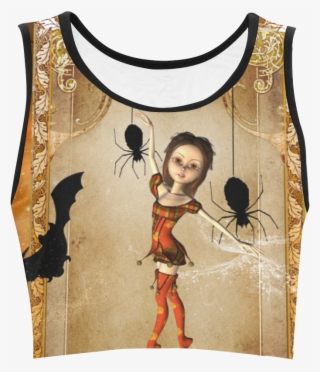 Halloween, Cute Girl With Spiders And Pumpkin Women's - Active Tank #9664040
