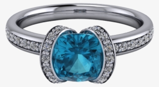 White Gold Blue Topaz And Diamond Bespoke Half Halo - Bespoke Art Deco Rings #9675791